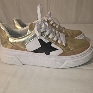 Pink Lily Gold and White Star Sneakers
